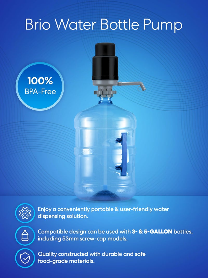 Brio-PU100 Universal Manual Drinking Water Pump - Fits Most 5-6 Gallon Water Bottles Including Glass (Grey/Black) - Image 2